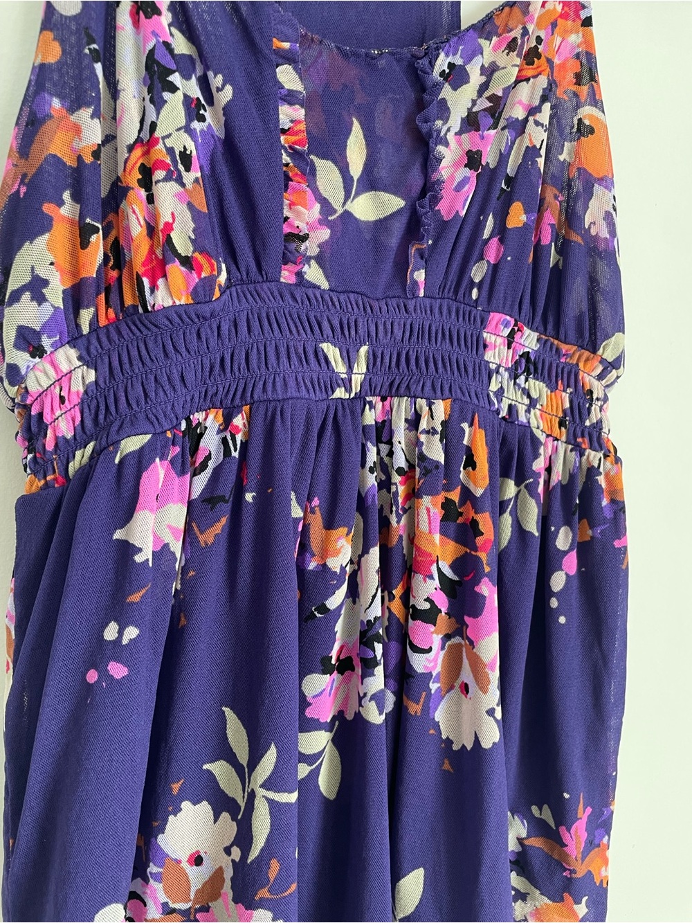 Share Express Y2K Ruffle Detail Babydoll Top Size S Purple Floral Fairy Boho - Picture 5 of 10